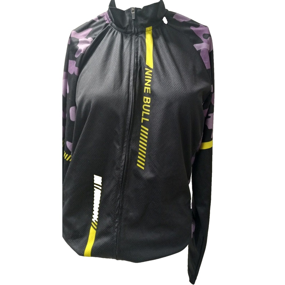 Nine Bull cycling full zip back pouch purple camo medium polyester shirt